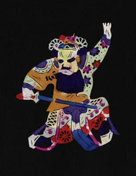 Mužská postava z Pekingské opery. Malovaný papírový výřez neboli "Jian Zhi", čínské lidové umění, Peking.