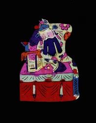 Mužská postava pekingské opery s maskou. Malovaný papír neboli "Jian Zhi", čínské lidové umění, Leonard de Selva, Čína, 2006.