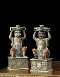 Pár exportních svícnů famille verte, Kangxi