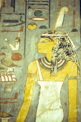 Starověký Egypt, Řezbářství/malířství, Hrobka Ramesse I., Théby, Bohyně Maat, bohyně pravdy a spravedlnosti, s pštrosím perem (foto)