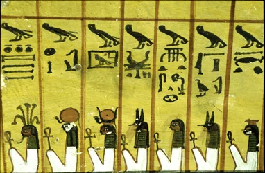 Starověký Egypt, Nástěnná malba Inherkhauova hrobka, Théby, Hrobka šlechticů, 20. dynastie, Sedm z dvanácti hodin noci (foto)
