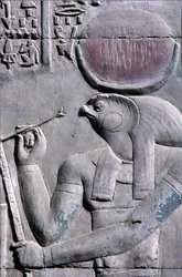Starověký Egypt, Nástěnná malba/řezba, Horus píše na papyrový svitek, Chrám Sebeka a Hora, Kom Ombo (foto)