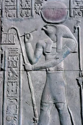 Starověký Egypt, Nástěnná malba/řezba, Horus píše na papyrový svitek, Chrám Sebeka a Hora, Kom Ombo (foto)