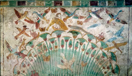 Starověký Egypt: zvířata v papyrovém houští, vápencový fragment z hrobky Neferhotepa, kolem roku 1400 př. n. l., 18. dynastie, rozměry 43 x 74 cm, Paříž, muzeum Louvre - Egyptský starověk: zvířata v papyrovém houští, vápencový fragment z hrobky Neferhotepa