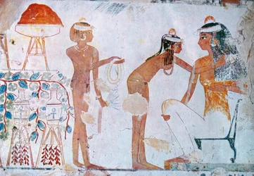 Egyptská náhrobní malba zobrazující přípravy na svátek