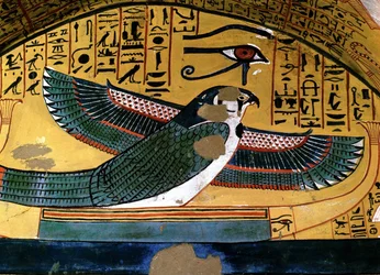 Luxor - Théby: levý břeh Nilu. Deir el Medineh: nekropole řemeslníků. Hrobka Sennedjem. Vyobrazení boha Hora z 18. dynastie.