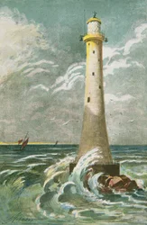 Eddystone Lighthouse u Plymouthu (barevné lito)