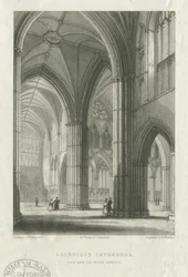 Interiér katedrály Lichfield - Křížení ze severního transeptu: rytina, nd [polovina 19. století] (tisk)
