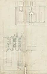 Interiér katedrály Lichfield - West End of Choir: kresba perem, nd [c 1780] (kresba)