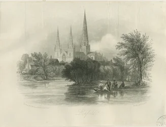 Katedrála Lichfield - South West View: rytina (vinětace), nd [c 1842] (tisk)