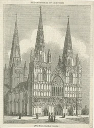 Lichfieldská katedrála – západní fronta: dřevoryt, a [?19. století] (tisk)