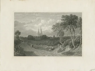 Katedrála Lichfield - West View (vzdálený): rytina a [18. století] (tisk)