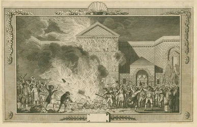 Vězení Newgate a nepokoje Gordonů (lept)