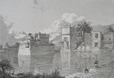 Palác Rani Bhim a Pudamundi v Cheater (Cheater, Udaipur State) (rytina)