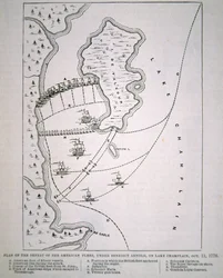 Plán porážky americké flotily na jezeře Champlain (litho)