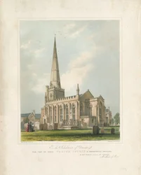 Kostel Uttoxeter [Nový]: malovaná litografie, nd [c 1828] (tisk)