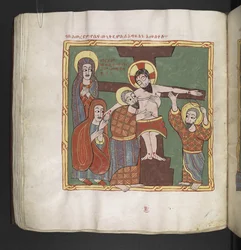 Nebo. 481, f.106v, Sestup z kříže (pergamen)