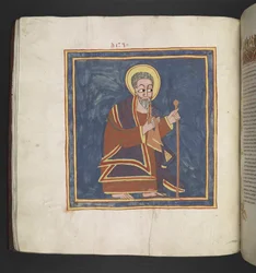 Nebo. 481, f.45v Aaron.Octateuch, Evangelia a církevní díla. Etiopský rukopis. Konec 17. stol.