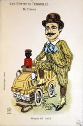 Karikatura markýze de Dion, kolem roku 1900 (barevné lito)