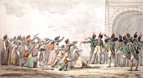 Rozdělování asignátů, Francouzská revoluce (barevná rytina)