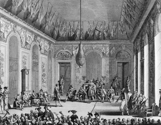Francouzská revoluce: slyšení výkonné rady, politický režim pověřený výkonnou mocí, 30 Brumaire An IV (21. listopadu 1795). Paříž, knihovna Ústavu dějin revoluce
