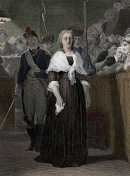 Královna Marie Antoinetta (1755-1793) odsouzena revolučním soudem v říjnu 1793“ (královna Francie Marie-Antoinetta (1755-1793) během jejího procesu u revolučního soudu, říjen 1793)