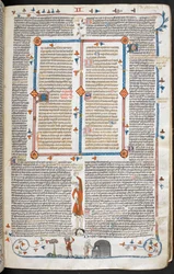 Royal 10 E. IV, f.145 Basdepage scéna muže na návštěvě u pekaře, z 