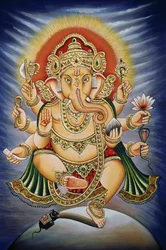 Miniaturní malba na papíře s lordem Ganéšou Ganpatim