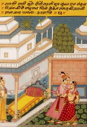 Miniaturní malba na papíře, Ragini Mali Guro, škola Nathdwara