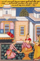 Miniaturní malba na papíře, Ragini Ramkalee, škola Nathdwara