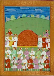Palanquin of the Concubines of Sultan, court of the Shah Alem. Indické a perské miniatury v „Dějinách Indie od Tamertante po Orangreyb““ od Niccolo Manucciho (1638-1717). BN, Paříž.