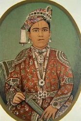 Portrét mahárádži Gangy Singha, Bikaner, Rádžasthán, Indie