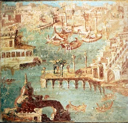 Přístav Pozzuoli nedaleko Neapole. Museo Nazionale di Napoli