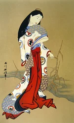Japonská dívka z období Genroku (barva litho)
