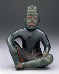 Sedící postava se zvednutým kolenem, Highland Olmec, San Martin Texmelucan