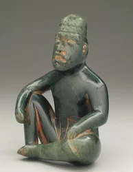 Sedící postava se zvednutým kolenem, Highland Olmec, San Martin Texmelucan