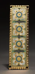 Plaketa, pravděpodobně ze svatyně relikviáře, kolem 1200-1250 (zlacená měď; champlevé smalt)