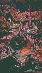 Laila a Majnun v krajině, Johnson Album X, č. 10, cca 1760-70 (kvaš se zlatem na listu alba)