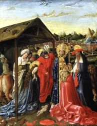 Narození Páně s SS. Sixtus (?) a Jeroným a kardinál (olej na desce)