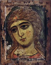 Archanděl Gabriel - Archanděl Gabriel (Anděl se zlatými vlasy) - Ruská ikona - cca 1200 - Tempera na panelu - 49x38,5 - Státní ruské muzeum, St. Petersburg