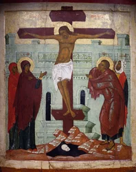 Ukřižování, ikona z Novgorodu (tempera na dřevě)