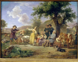 Selské slavnosti. Anonymní obraz, olej na plátně, druhá polovina 18. století. Ruské umění 18. století. Státní Treťjakovská galerie, Moskva.