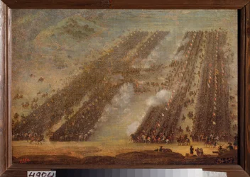 Bitva u Poltavy (Pultawa) 8. července 1709. (Střet řad jezdců během Velké severní války (1700-1721), armáda Petra I. Ruského (1672-1725) proti vojskům Karla (Karla) XII. Švédska (1682-1718) Obraz a