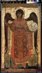 Ruská ikona "Archanděl svatý Michael". Malování na dřevo. Kolem 1300. Státní Treťjakovská galerie, Moskva