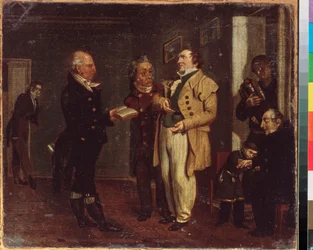 Kníže Vasilij Khovanskij (1755-1830) a vtipálek. Obraz od ruského mistra, olej na plátně, počátek 19. století. Státní Treťjakovská galerie, Moskva.