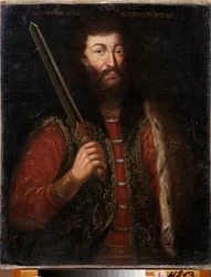Portrét Alexandra Něvského, knížete Novgorodského, velkovévody vladimirského (1220-1263). Obraz ruského mistra, olej na plátně, po roce 1724. Ruské umění 18. století. Oblastní umělecká galerie, Čeljabinsk (Rusko).