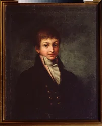 Portrét básníka Konstantina N. Batyushkova (Constantin Batyushkov) (1787-1855). Obraz ruského mistra, olej na plátně, kolem roku 1800. Ruské umění