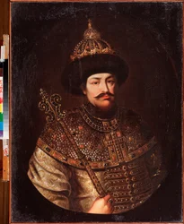 Portrét ruského cara Alexise I. Michajloviče (1629-1676). Obraz od ruského mistra, olej na plátně, počátek 18. století. Národní galerie umění republiky Komi, Syktyvkar (Rusko).