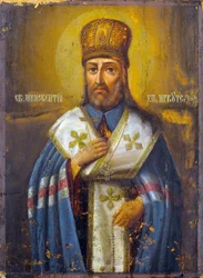 Saint Innocent (asi 1680-1731), biskup z Irkutska (Rusko) (St Innocent, biskup z Irkutsku) - ruská ikona, tempera na dřevě 19. století - soukromá sbírka