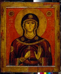 Svatá Juliána Nikomedie (počátek 4. století) (Svatá Juliána) - Ikona novgorodské tradice (Rusko), tempera na dřevě, začátek 13. století - Státní Treťjakovská galerie, Moskva